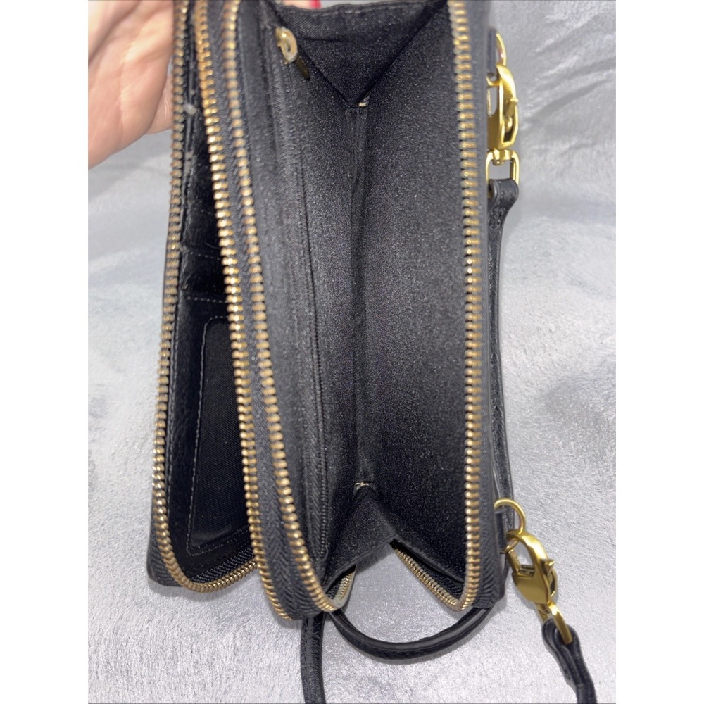 Fossil Metallic Leather Double Zip Around Wristlet Wallet Clutch Crossbody - Picture 12 of 16